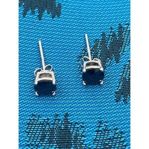 Sterling Silver Stud Earrings With Black Stones - 925 Silver Jewelry For Women